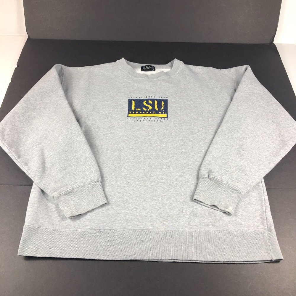 Vintage Louisiana State Tigers Sweatshirt Adult Medium Grey Faded Crewneck